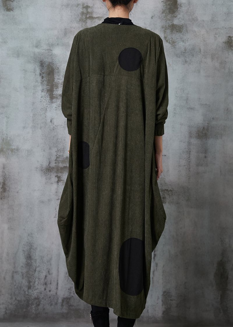 Zwartgroene Katoenen Trenchcoat Met Stippen Asymmetrische Lente - Dames winterjassen