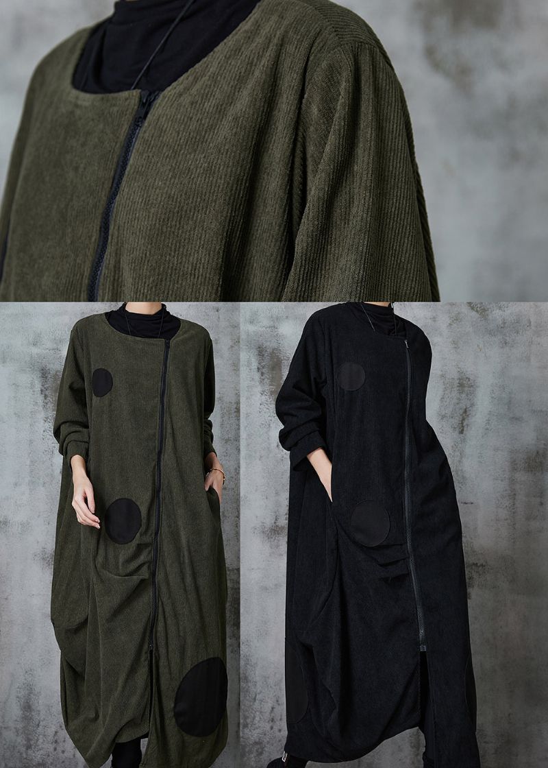 Zwartgroene Katoenen Trenchcoat Met Stippen Asymmetrische Lente - Dames winterjassen