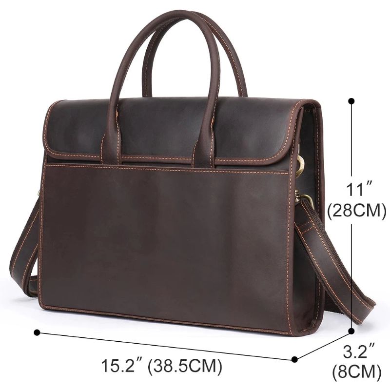 Echt Lederen Herenaktentas 13.3 Inch Laptop Zakelijke Handtas Leer Retro Crossbody - Bruin