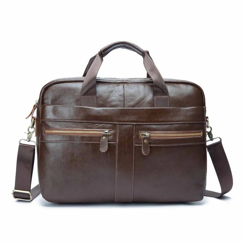 Heren Lederen Retro Reisaktentas Business 15.6 Inch Laptoptas Ontwerp Messengertas - Bruin