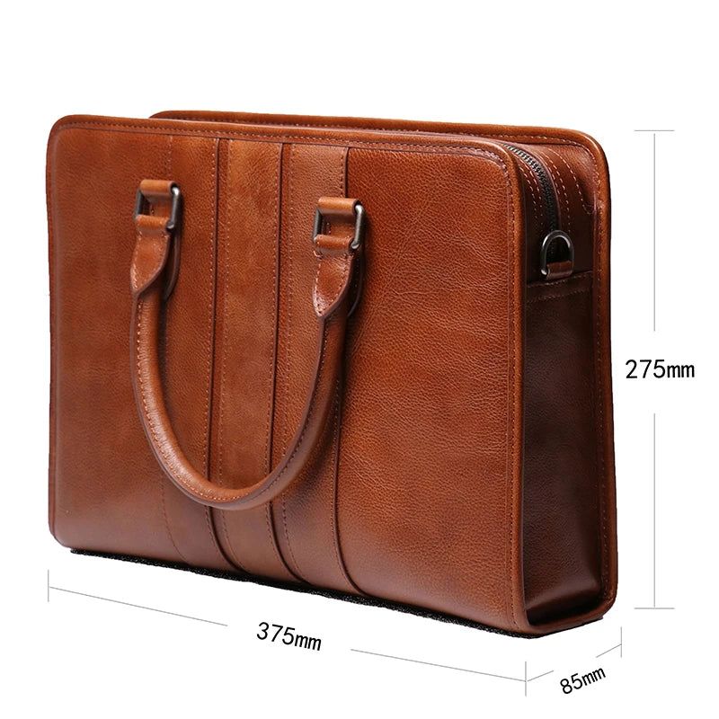 Leren Tas Vintage Herenaktentas Lichtgewicht Laptoptas Man Handtas Messenger Bag - Zwart