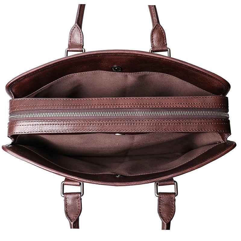 Leren Tas Vintage Herenaktentas Lichtgewicht Laptoptas Man Handtas Messenger Bag - Zwart