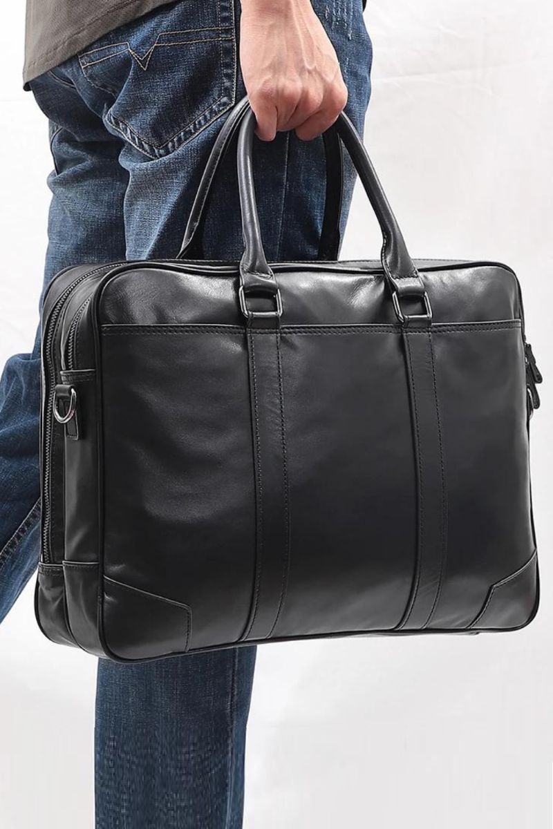 Mannen Echt Lederen Aktetas 15.6 Inch Laptop Handtas Business Crossbody Tas Man Tote Messenger Schoudertassen Mannelijke Reistas