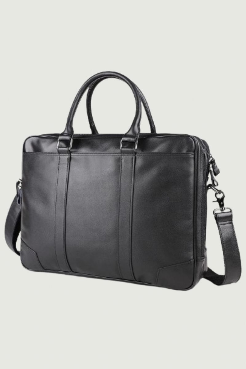 Mannen Echt Lederen Aktetas 15.6 Inch Laptop Handtas Business Crossbody Tas Man Tote Messenger Schoudertassen Mannelijke Reistas - Zwart