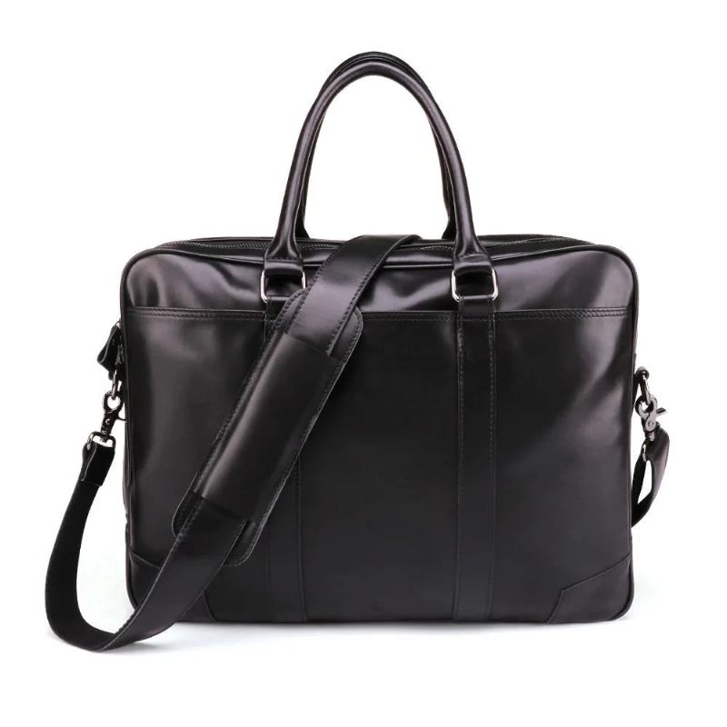 Mannen Echt Lederen Aktetas 15.6 Inch Laptop Handtas Business Crossbody Tas Man Tote Messenger Schoudertassen Mannelijke Reistas - Zwart