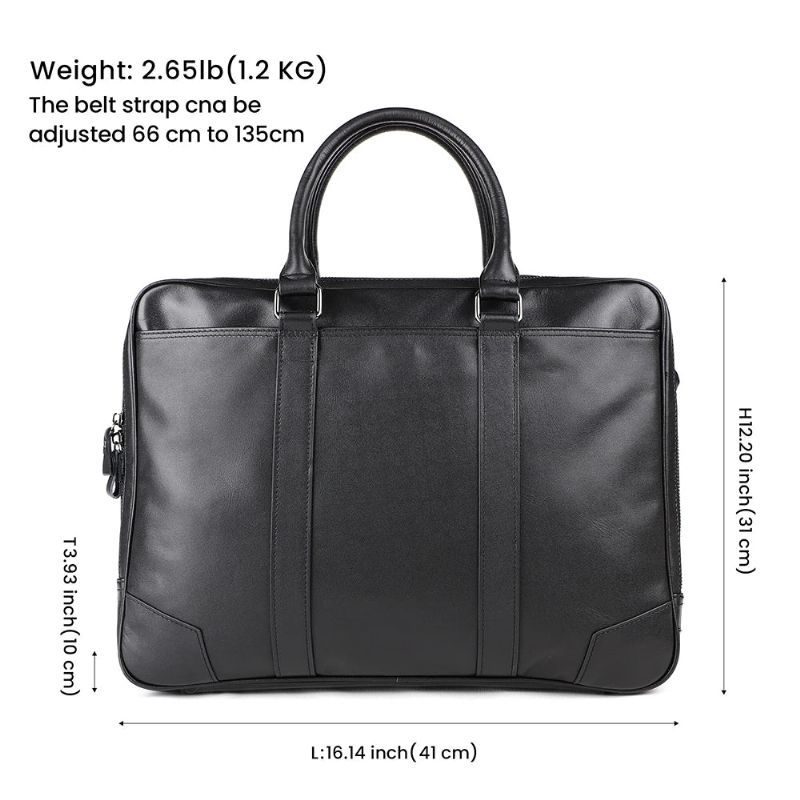 Mannen Echt Lederen Aktetas 15.6 Inch Laptop Handtas Business Crossbody Tas Man Tote Messenger Schoudertassen Mannelijke Reistas - Zwart