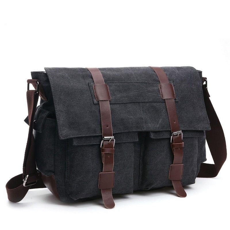 Mannen Messenger Bags Canvas En Leer Patchwork Grote Satchel Schoudertassen Mannelijke Laptop Aktetas Vintage Reishandtas - Kaki