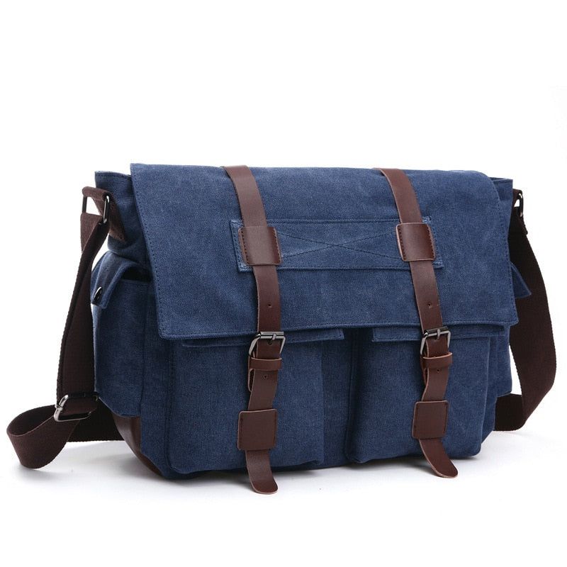 Mannen Messenger Bags Canvas En Leer Patchwork Grote Satchel Schoudertassen Mannelijke Laptop Aktetas Vintage Reishandtas - Kaki