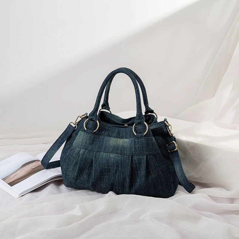 Annmouler Designer Dames Denim Crossbody Tas Schoudertas Met Grote Capaciteit En Afneembare Jeanstas - Donkerblauw