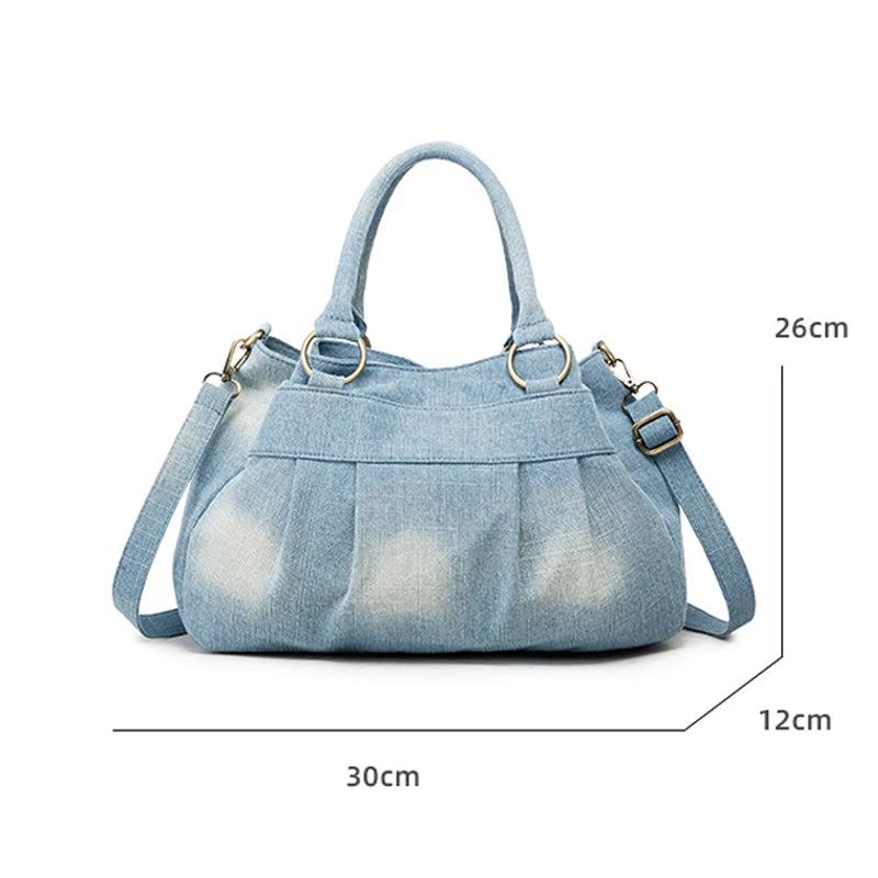 Annmouler Designer Dames Denim Crossbody Tas Schoudertas Met Grote Capaciteit En Afneembare Jeanstas - Donkerblauw