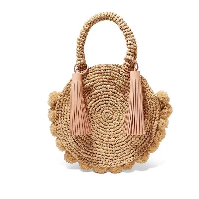 Boheemse Kwastje Rotan Dames Handtassen Geweven Crossbody Schoudertassen Designer Bal Zomer Strandtas - Beige