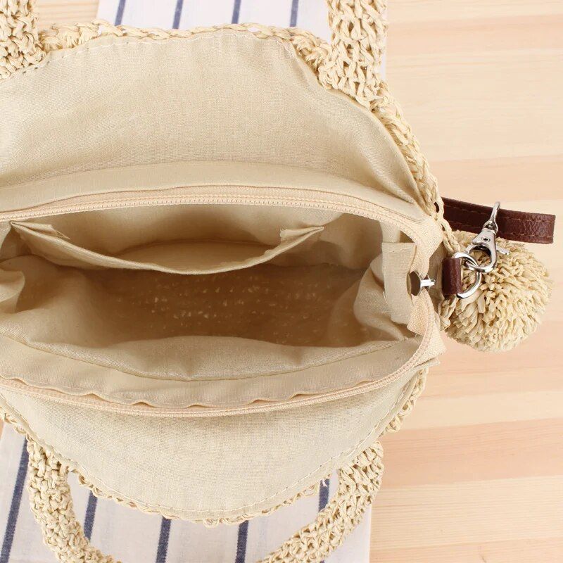 Boheemse Kwastje Rotan Dames Handtassen Geweven Crossbody Schoudertassen Designer Bal Zomer Strandtas - Beige