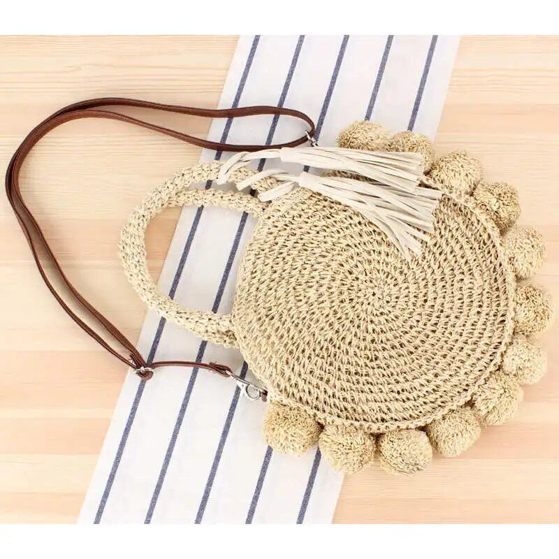 Boheemse Kwastje Rotan Dames Handtassen Geweven Crossbody Schoudertassen Designer Bal Zomer Strandtas - Beige