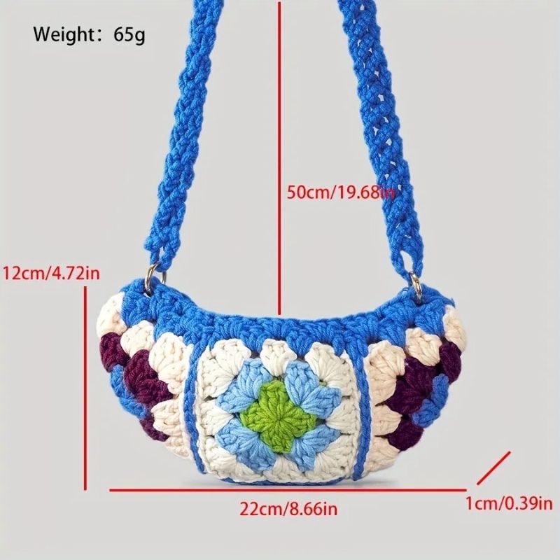 Bohemian Granny Square Crossbody Tassen Voor Dames Designer Gehaakte Schoudertassen Gebreide Hobos Messenger Bag Kleine Telefoon Portemonnees - Blauw