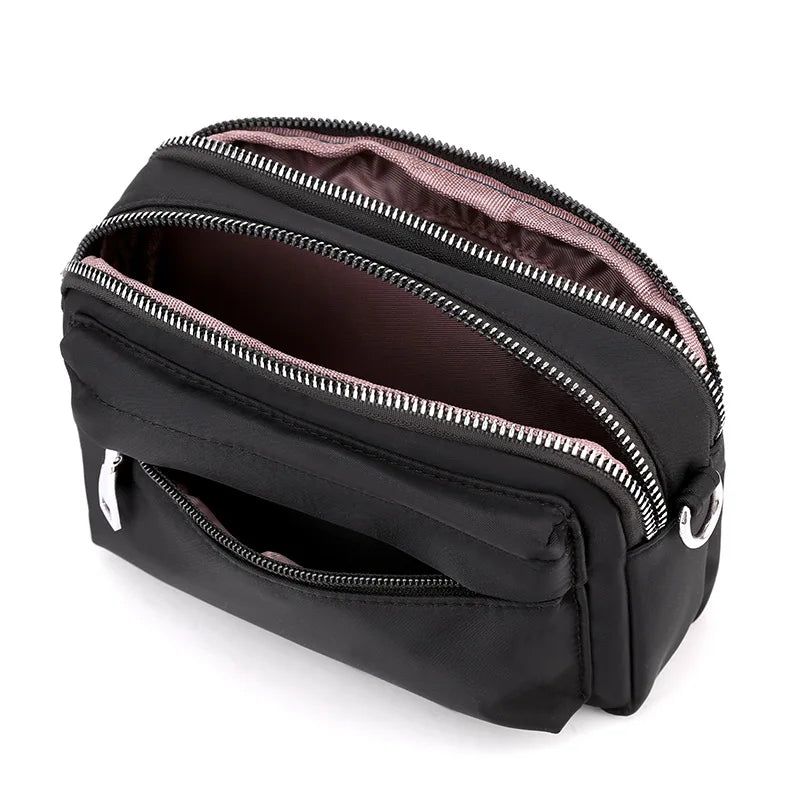 Casual Mobiele Telefoon Tas Vrouwelijke Nylon Clutch Lichtgewicht Outdoor Reisschoudertassen Stevige Messengertas Voor Dames - Zwart