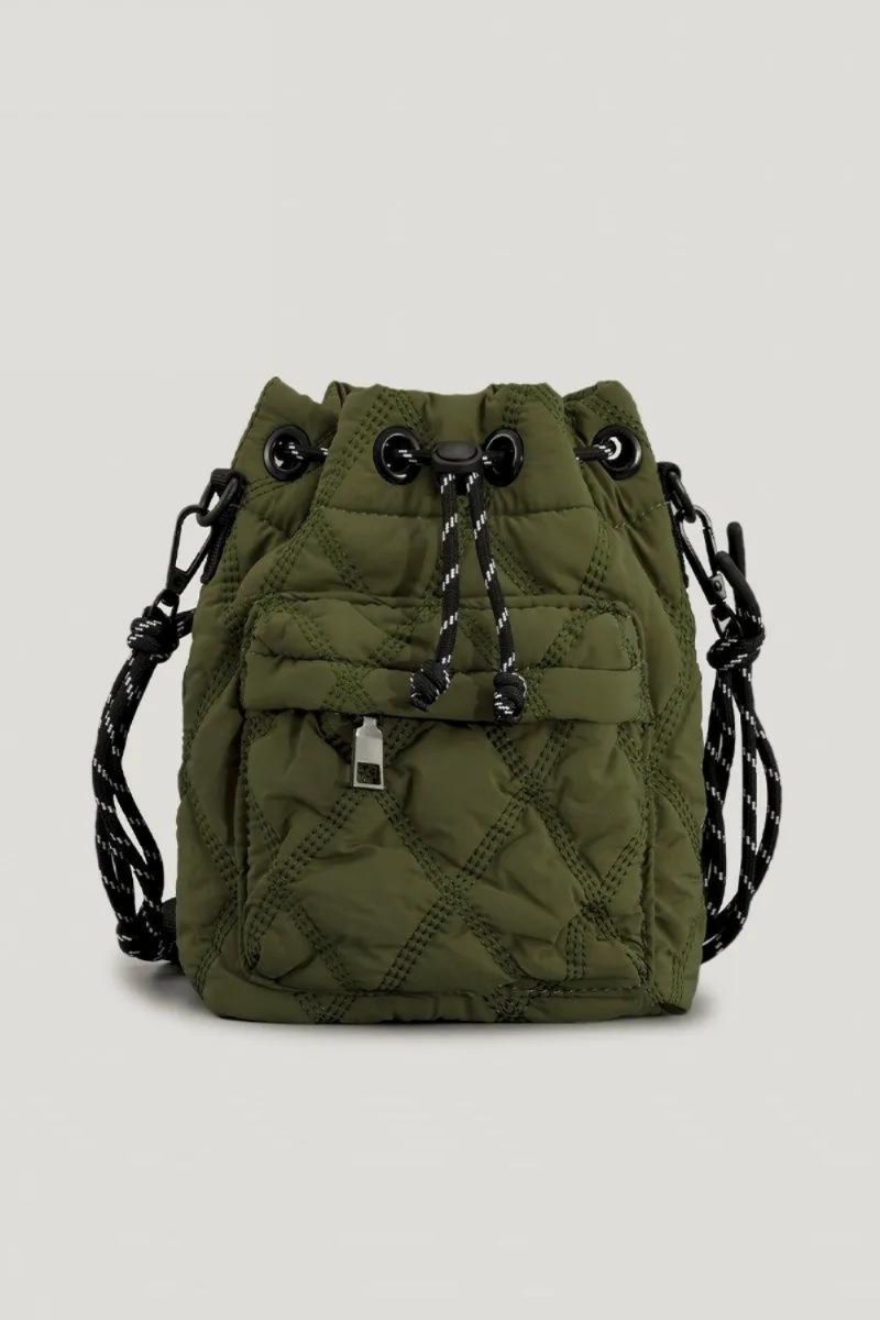 Casual Nylon Gewatteerde Schoudertassen Voor Dames Crossbodytas Met Trekkoord Vintage Emmertas Kleine Draagtas Vrouwelijke Portemonnees Winter