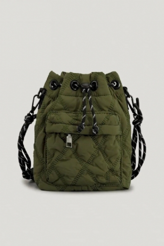 Casual Nylon Gewatteerde Schoudertassen Voor Dames Crossbodytas Met Trekkoord Vintage Emmertas Kleine Draagtas Vrouwelijke Portemonnees Winter