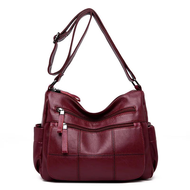 Dames Messenger Bag Leren Schoudertas Casual Vierkante Moedertas Vrouwelijke Crossbodytassen - Rood