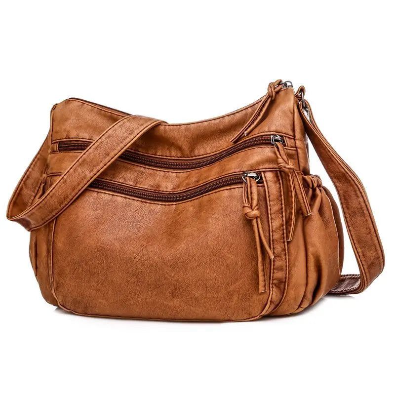 Dames Schoudertas Leren Crossbody Tas Zachte Damesportemonnee Multi-zakken Messenger Bag Designer Flap Bag Lady Handtas - Bruin