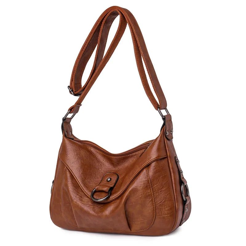 Dames Schoudertas Vintage Crossbody Tas Leren Messenger Bag Dame Handtas Portemonnee - Bruin