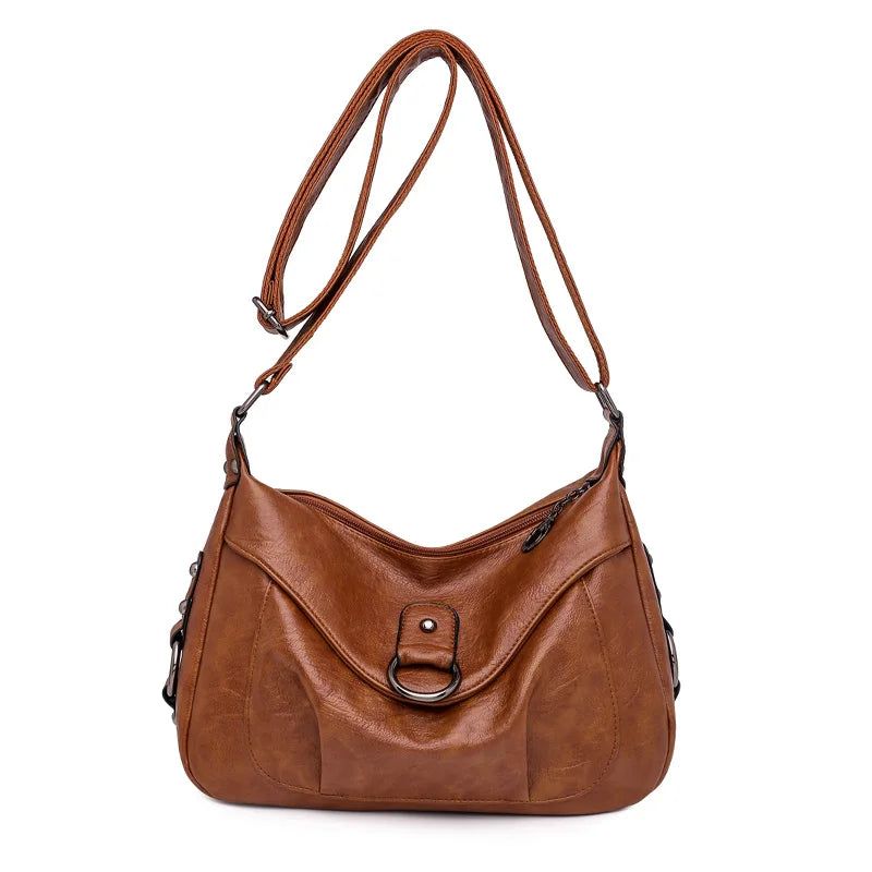 Dames Schoudertas Vintage Crossbody Tas Leren Messenger Bag Dame Handtas Portemonnee - Bruin