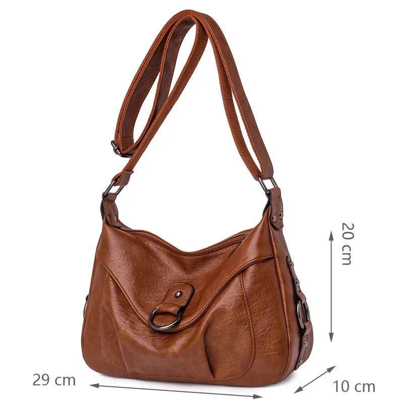 Dames Schoudertas Vintage Crossbody Tas Leren Messenger Bag Dame Handtas Portemonnee - Bruin