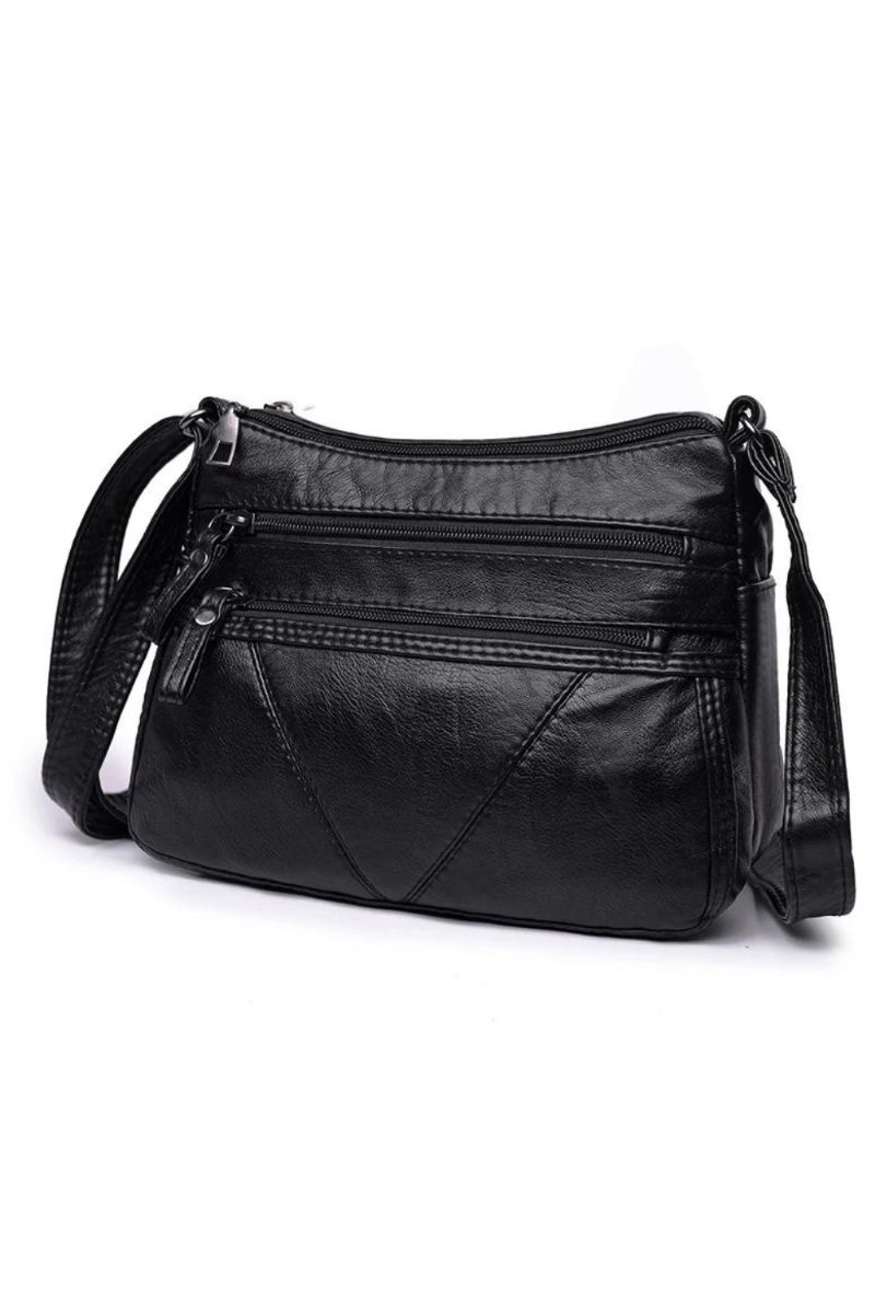 Dames Zachte Tas Lederen Schoudertas Zwart Gewassen Crossbody Tas Portemonnee Handtas Kleine Tas