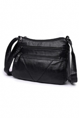 Dames Zachte Tas Lederen Schoudertas Zwart Gewassen Crossbody Tas Portemonnee Handtas Kleine Tas