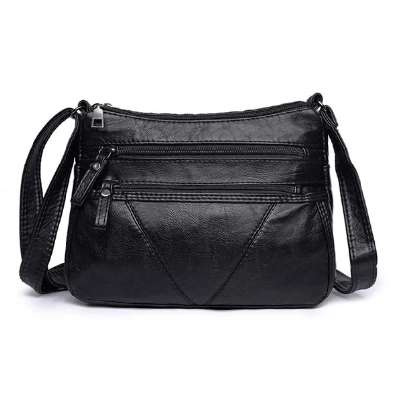 Dames Zachte Tas Lederen Schoudertas Zwart Gewassen Crossbody Tas Portemonnee Handtas Kleine Tas - Zwart