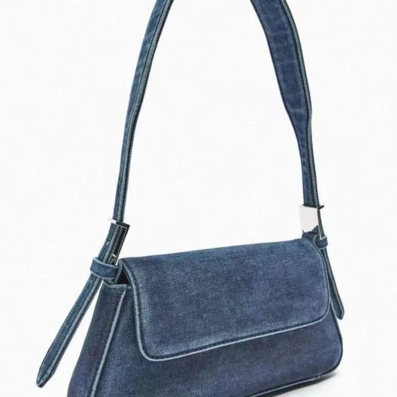 Damestas Zomer Honderden Flap Blauwe Denim Tas Commuter Enkele Schouder Okseltas Vrouwelijk - Blauw