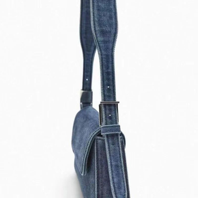 Damestas Zomer Honderden Flap Blauwe Denim Tas Commuter Enkele Schouder Okseltas Vrouwelijk - Blauw