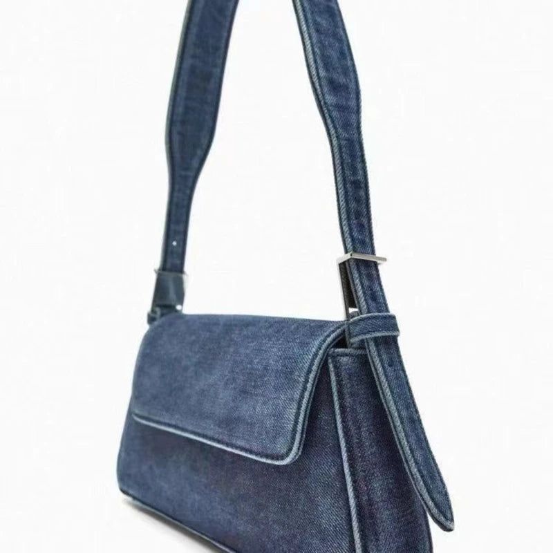 Damestas Zomer Honderden Flap Blauwe Denim Tas Commuter Enkele Schouder Okseltas Vrouwelijk - Blauw