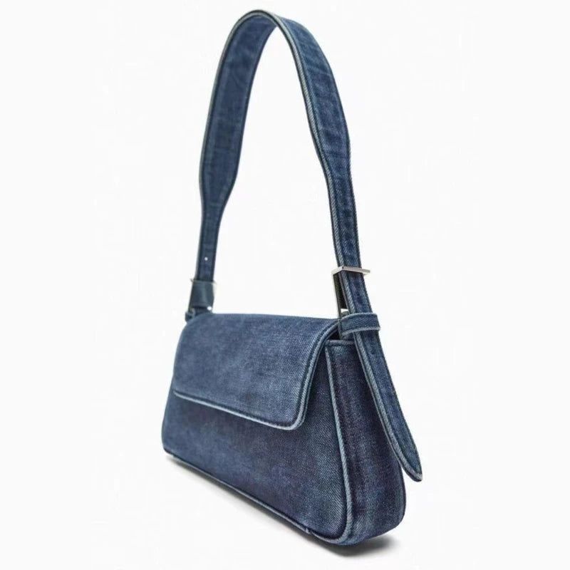 Damestas Zomer Honderden Flap Blauwe Denim Tas Commuter Enkele Schouder Okseltas Vrouwelijk - Blauw