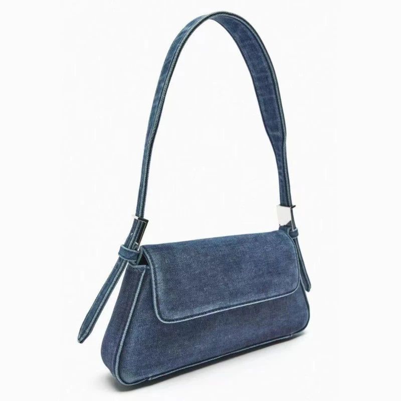 Damestas Zomer Honderden Flap Blauwe Denim Tas Commuter Enkele Schouder Okseltas Vrouwelijk - Blauw