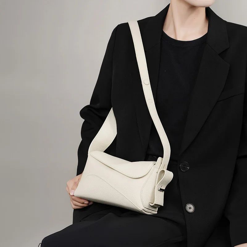 Flap Bag Eerste Laag Leer Verstelbare Riem Dames Schouder Crossbody Tas Klein - Zwart