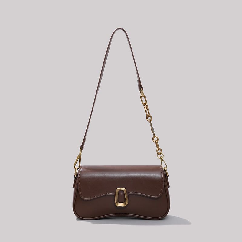 Franse Vintage Lederen Vierkante Tas Dames - Bruin