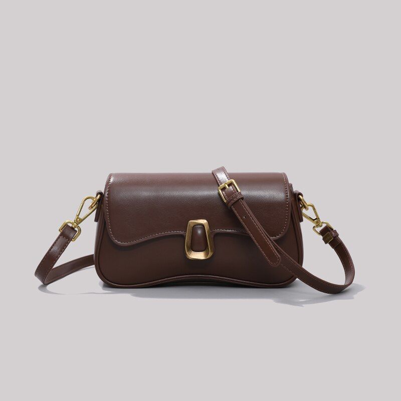 Franse Vintage Lederen Vierkante Tas Dames - Bruin