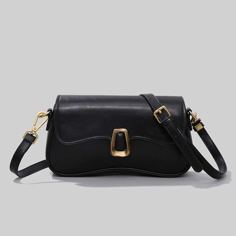 Franse Vintage Lederen Vierkante Tas Dames - Bruin