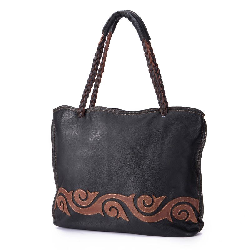 Graan Echt Leer Beroemde Luxe Dames Schoudertas Designer Vrouwelijke Vintage Tote - Zwart