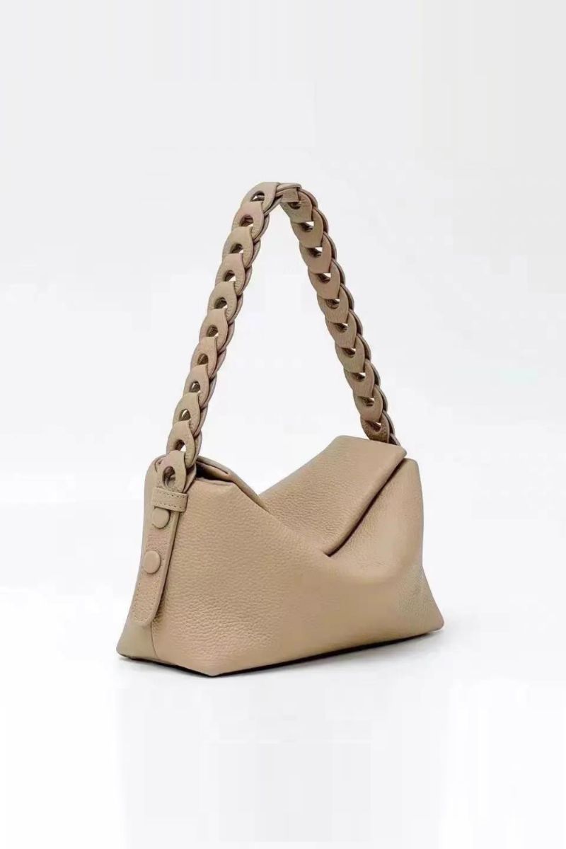 Handtas Gebreide Geweven Riem Enkele Schoudertas Beige Zachte Eerste Laag Leren Dames Crossbody Tas