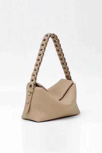 Handtas Gebreide Geweven Riem Enkele Schoudertas Beige Zachte Eerste Laag Leren Dames Crossbody Tas