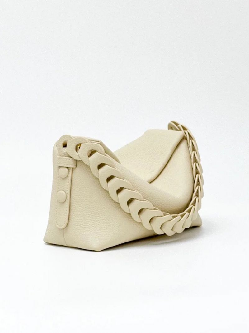 Handtas Gebreide Geweven Riem Enkele Schoudertas Beige Zachte Eerste Laag Leren Dames Crossbody Tas - Beige