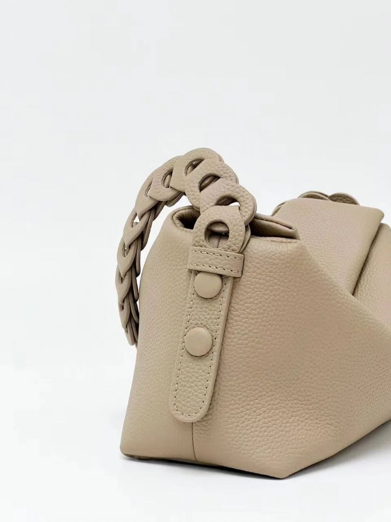 Handtas Gebreide Geweven Riem Enkele Schoudertas Beige Zachte Eerste Laag Leren Dames Crossbody Tas - Beige