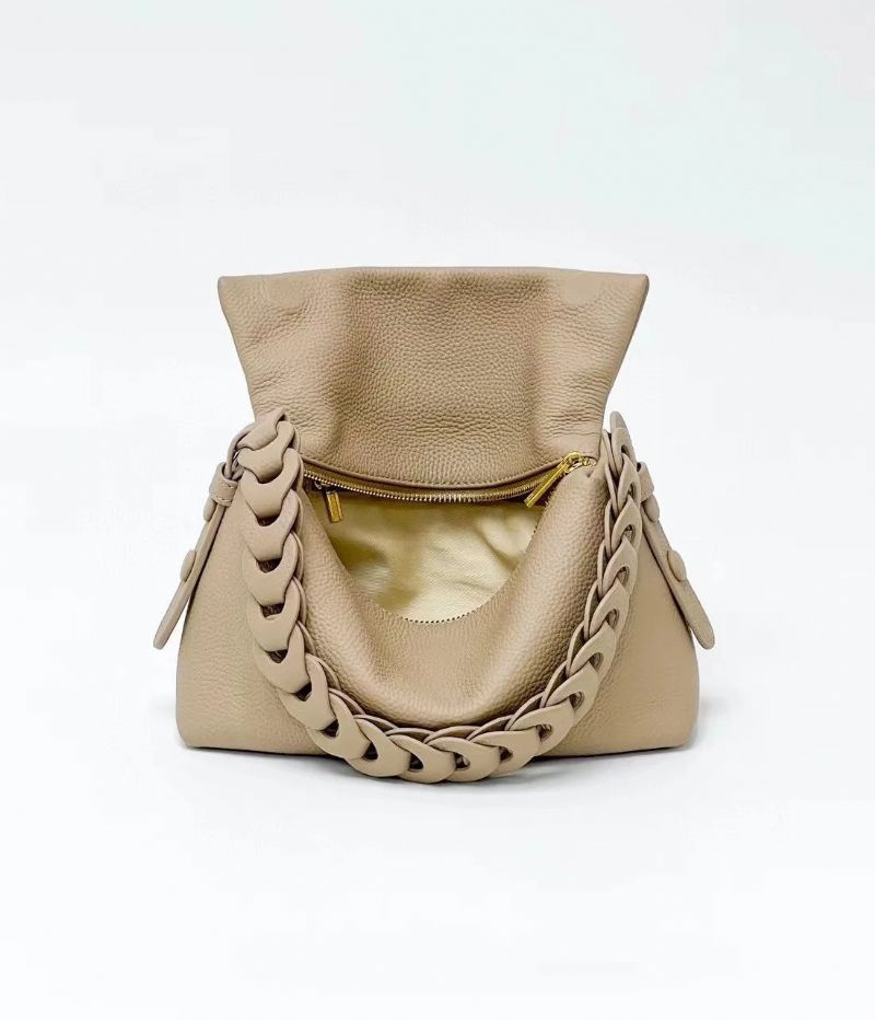 Handtas Gebreide Geweven Riem Enkele Schoudertas Beige Zachte Eerste Laag Leren Dames Crossbody Tas - Beige