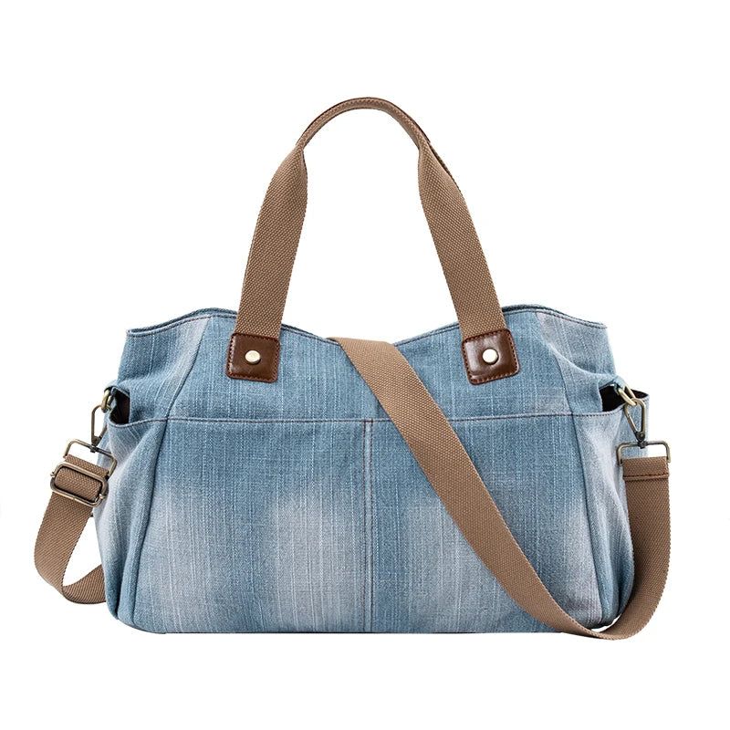 Luxe Tassen Voor Dames Handtas Met Grote Capaciteit Denim Draagtas Vrouwelijke Schoudertas - Blauw