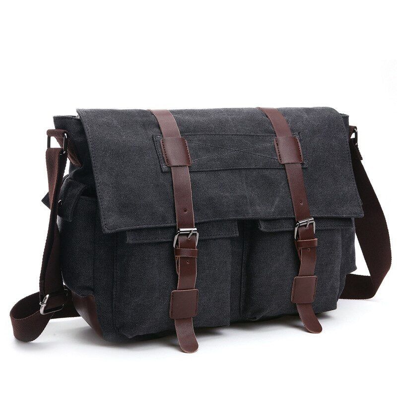 Mannen Messenger Bags Canvas En Leer Patchwork Grote Satchel Schoudertassen Mannelijke Laptop Aktetas Vintage Reishandtas - Kaki