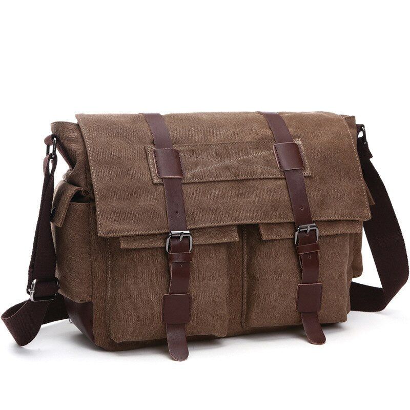 Mannen Messenger Bags Canvas En Leer Patchwork Grote Satchel Schoudertassen Mannelijke Laptop Aktetas Vintage Reishandtas - Kaki