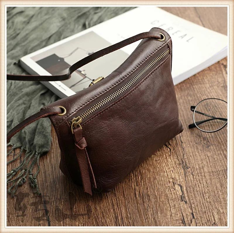 Vintage Lederen Damestassen Dame Schoudertas Meisjes Vrouwelijke Zachte Leren Crossbody Tas - Donkerbruin