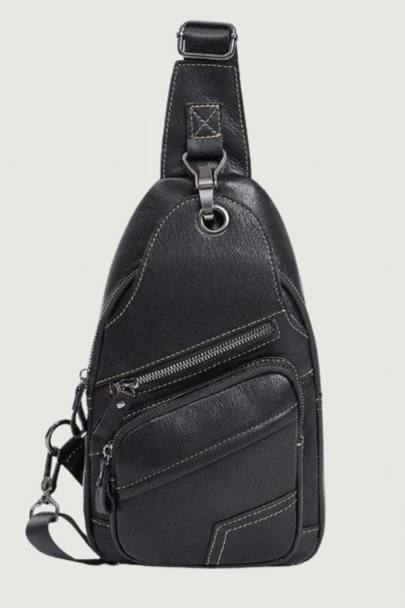 Echt Lederen Herenschoudertas Borsttas Vintage Casual Sling Bags Voor Heren Mannelijke Met Oortelefoongat