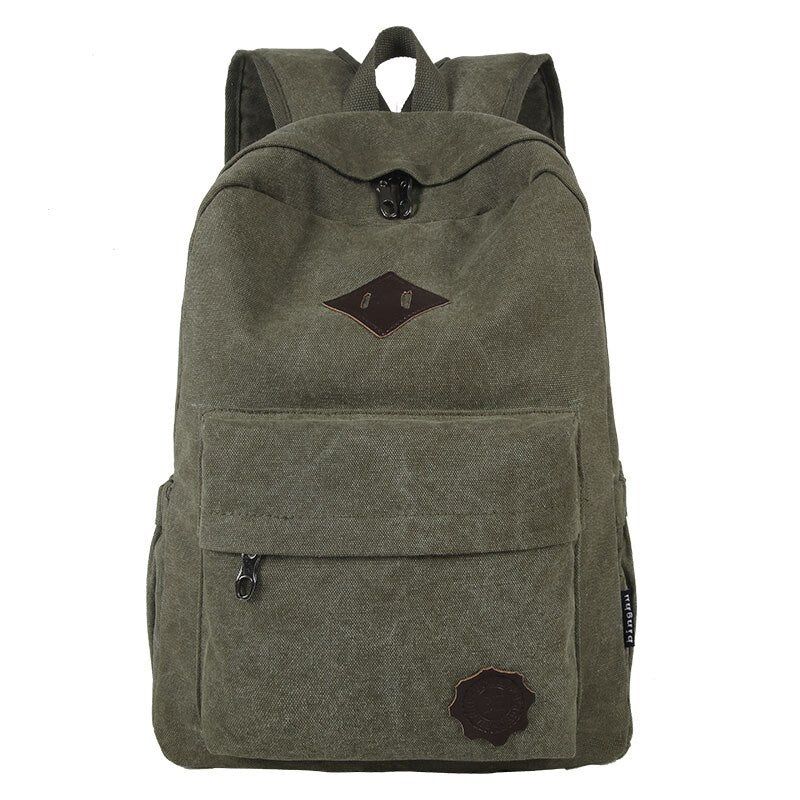 Retro Duurzame Canvas Rugzak Heren Stevige College Schooltas Voor Tiener Outdoor Capaciteit Camping Reisrugzak - Zwart